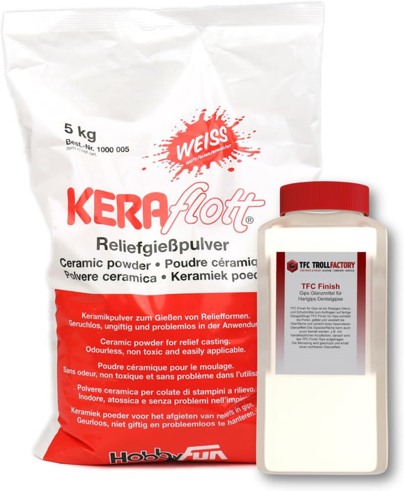 Keraflott 5kg Gießpulver weiß inklusive TFC Finish Gips Glanzmittel für Gips 100 ml