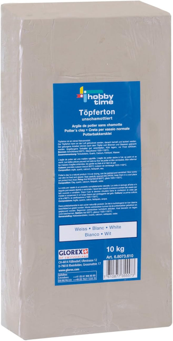 Glorex GmbH 6 8073 610 Töpferton weiß 10 kg, weiß, unschamottiert